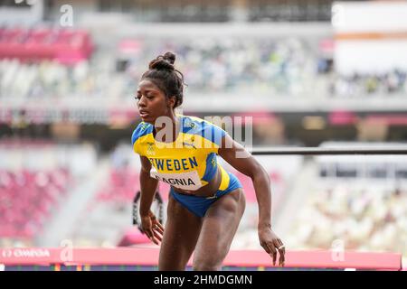 Khaddi Sagnia participating in the Tokyo 2020 Olympic Games in the long jump discipline. Stock Photo