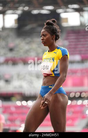 Khaddi Sagnia participating in the Tokyo 2020 Olympic Games in the long jump discipline. Stock Photo