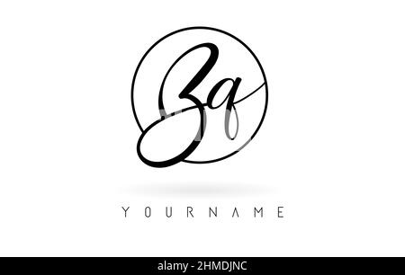 Handwritten letters Bq logo design with simple circle vector illustration. Creative icon with wired letters and circle frame. Stock Vector