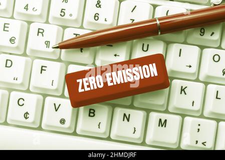 Text showing inspiration Zero Emission. Word for Zero Emission Typing Product Ingredients, Abstract Presenting Upgraded Keyboard Stock Photo