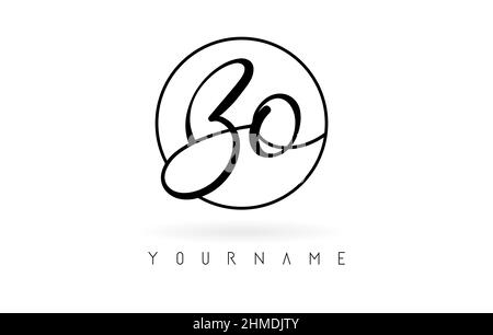 Handwritten letters Bo logo design with simple circle vector illustration. Creative icon with wired letters and circle frame. Stock Vector