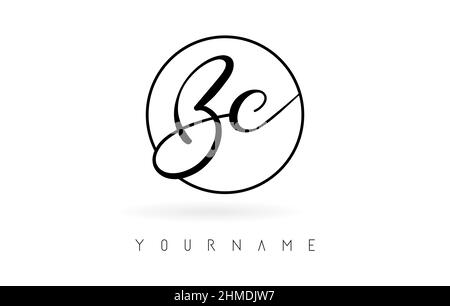 Handwritten letters BC logo design with simple circle vector illustration. Creative icon with wired letters and circle frame. Stock Vector