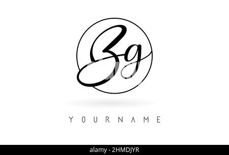 Handwritten letters Bg logo design with simple circle vector illustration. Creative icon with wired letters and circle frame. Stock Vector