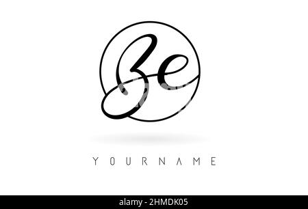 Handwritten letters Be logo design with simple circle vector illustration. Creative icon with wired letters and circle frame. Stock Vector