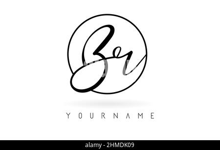 Handwritten letters Br logo design with simple circle vector illustration. Creative icon with wired letters and circle frame. Stock Vector
