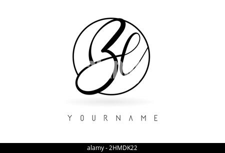 Handwritten letters Bl logo design with simple circle vector illustration. Creative icon with wired letters and circle frame. Stock Vector