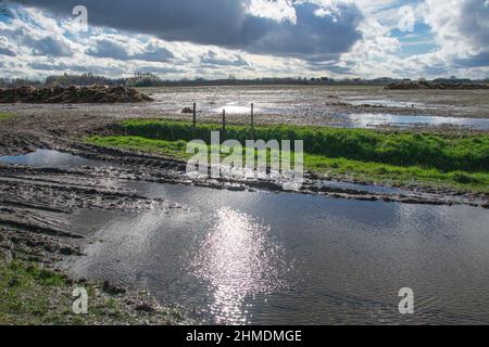 Flooded muddy fields due to very heavy rainfall Stock Photo