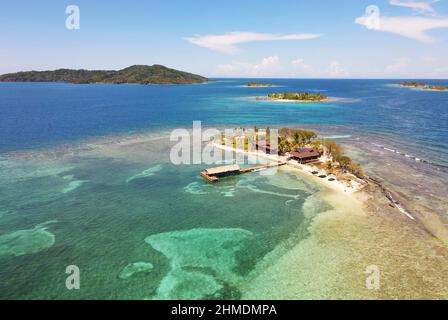 Aerial image of Cayos Cochinos Stock Photo