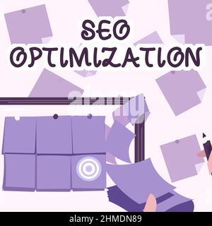 Text caption presenting Seo Optimization. Conceptual photo process of affecting online visibility of website or page Backdrop Presenting Sticky Notes Stock Photo