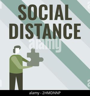 Handwriting text Social Distance. Business approach maintaining a high interval physical distance for public health safety Business Man Holding Jigsaw Stock Photo