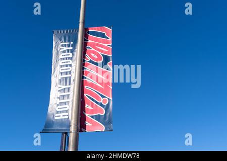 Oxford, Mississippi - January 13, 2021: Sign and banner for Ole Miss also known as the University of Mississippi and Hotty Toddy Stock Photo