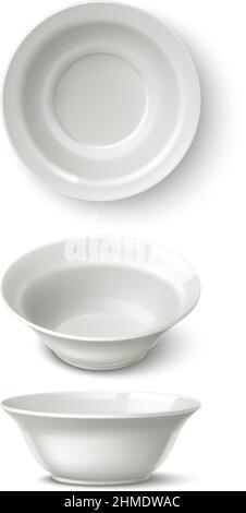 White bowl mockup. Realistic clean table plate Stock Vector