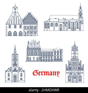 Germany architecture buildings of Brandenburg and Frankfurt Oder, vector cathedrals and churches. German landmarks of St Gertraud and Nikolai Oberkirc Stock Vector
