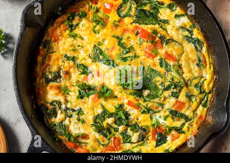 Homemade Egg and Spinach Frittata with Feta Stock Photo