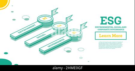 ESG Concept of Environmental, Social and Governance. Infographic Element with Three Elements. Vector Illustration. Sustainable Development. Stock Vector