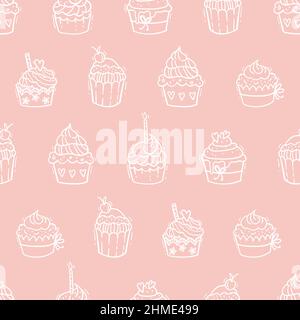 Cute hand drawn cupcakes seamless pattern, sweet background, great for textiles, banners, wallpapers, wrapping - vector design Stock Vector