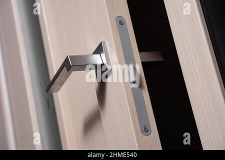 modern and secured metal door handle and latch detail Stock Photo