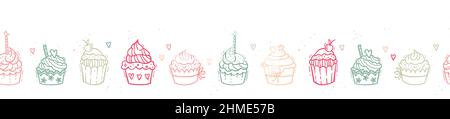 Cute hand drawn cupcakes seamless pattern, sweet background, great for textiles, banners, wallpapers, wrapping - vector design Stock Vector