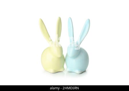 Two Easter bunnies isolated on white background Stock Photo