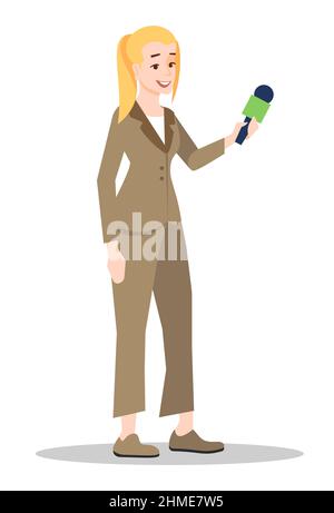 Television journalist semi flat RGB color vector illustration Stock Vector