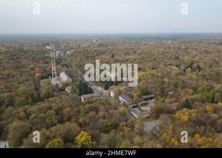 Aerial views of the town of Chernobyl, which is still populated by workers at the Chernobyl Nuclear Power Plant. Stock Photo