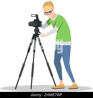 Professional photographer semi flat RGB color vector illustration Stock Vector