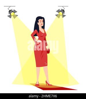 Famous actress under spotlights semi flat RGB color vector illustration Stock Vector