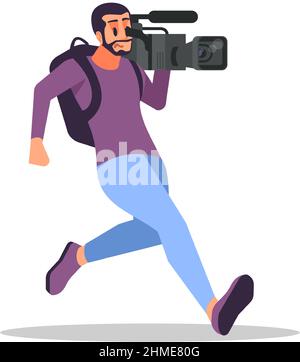 Camera operator with recording equipment on shoulder color vector illustration Stock Vector