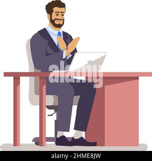 Office space semi flat RGB color vector illustration Stock Vector