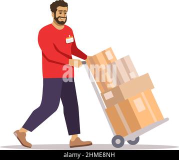 Large packages delivery semi flat RGB color vector illustration Stock Vector
