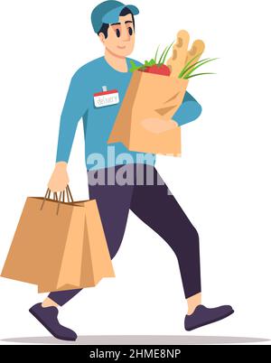 Delivering products from supermarket semi flat RGB color vector illustration Stock Vector