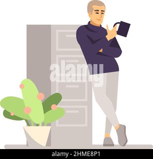 Taking coffee break at work semi flat RGB color vector illustration Stock Vector