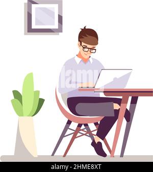 Working in comfortable office space semi flat RGB color vector illustration Stock Vector