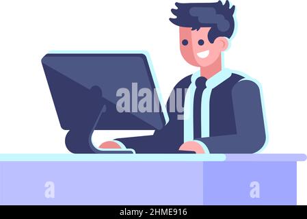 Satisfied corporate employee semi flat RGB color vector illustration Stock Vector