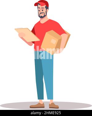 Checking delivery data semi flat RGB color vector illustration Stock Vector