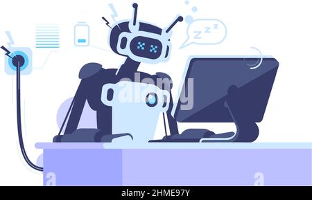 AI in workplace semi flat RGB color vector illustration Stock Vector