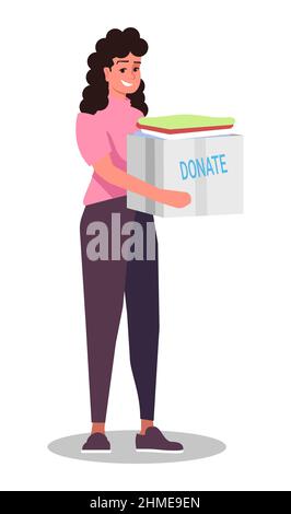 Donating clothes to charity semi flat RGB color vector illustration Stock Vector