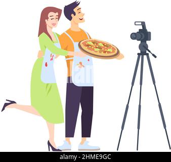 Cooking together semi flat RGB color vector illustration Stock Vector