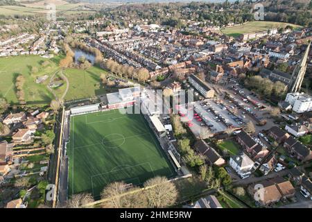 Dorking Wanderers ground Surrey UK Aerial drone view Stock Photo