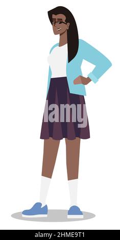Wearing stylish school uniform semi flat RGB color vector illustration Stock Vector