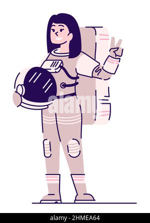 Female space tourist semi flat RGB color vector illustration Stock Vector