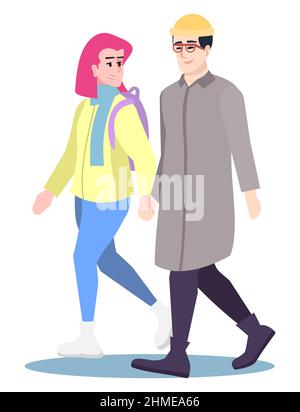 Going on date in cold weather semi flat RGB color vector illustration Stock Vector