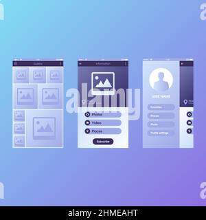 Blue and purple blank registration menu in the application or on the website in light and dark colors. Stock Vector