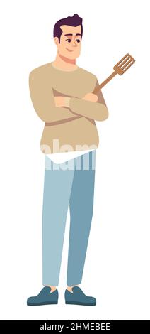 Barbeque party participant semi flat RGB color vector illustration Stock Vector