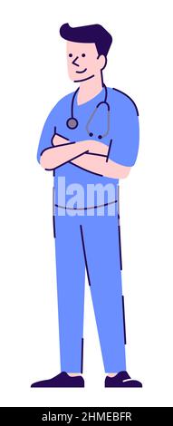 Healthcare job semi flat RGB color vector illustration Stock Vector