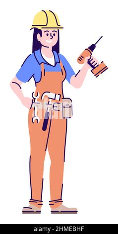 Construction worker semi flat RGB color vector illustration Stock Vector