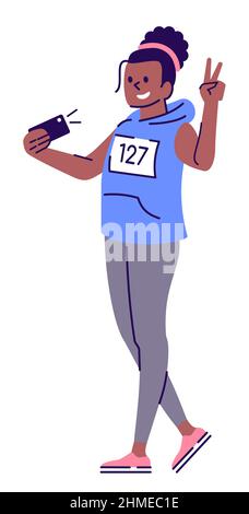 Positive girl in sportswear semi flat RGB color vector illustration Stock Vector