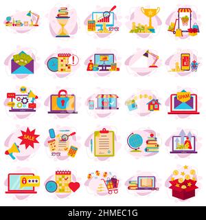 Vector set of colored flat business icons. Business kit. Stock Vector