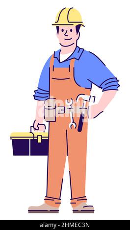 Construction laborer semi flat RGB color vector illustration Stock Vector