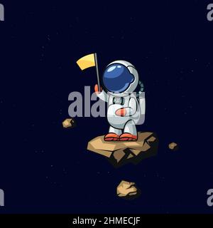 astronaut floating in deep space on asteroid Stock Vector